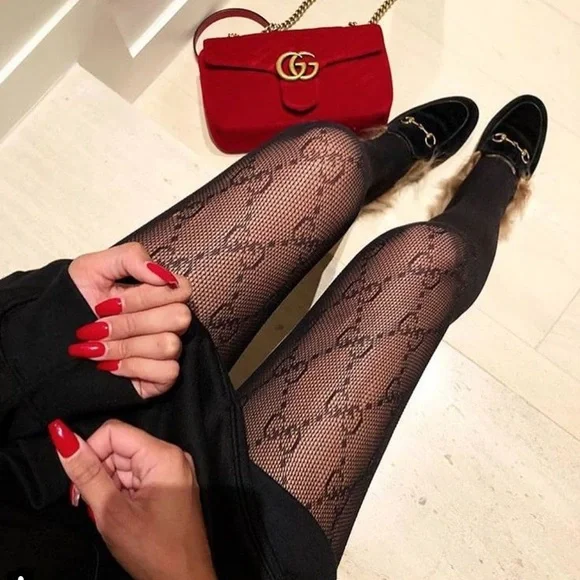 Gucci Mesh Sheer GG Interlocking Black Patterned Tights NWOB size S - Picture 2 of 3